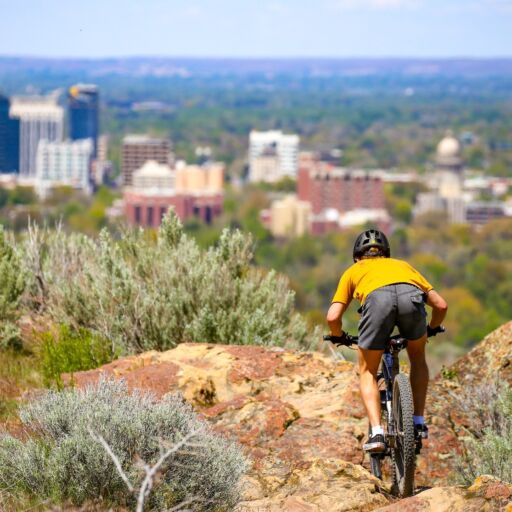 Mountain biking on Table Rock Mountain in downtown Boise, Idaho