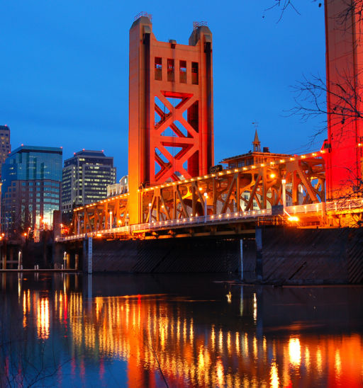 The Tower Bridge Crosses the Sacramento River in the heart of Downtown Sacramento, California. Photo via Shutterstock.