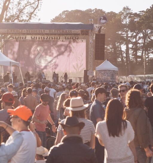 San Francisco, California United States October 4 2019: Hardly Strictly Bluegrass Festival crowds in San Francisco's Golden Gate Park.