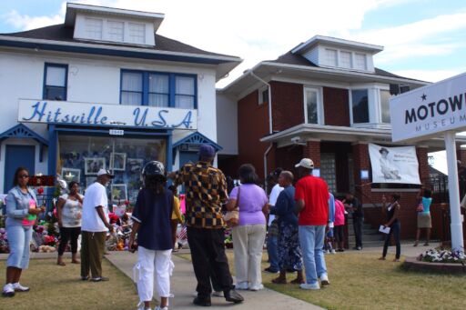 DETROIT-JULY 7: People assemble at Motown's memorial for Michael Jackson at Hitsville U.S.A., and Motown Museum on July 7, 2009. The Jackson 5 recorded their early hits at the Motown studio.