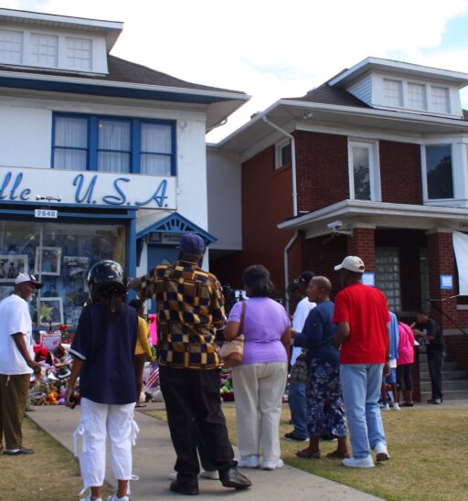 DETROIT-JULY 7: People assemble at Motown's memorial for Michael Jackson at Hitsville U.S.A., and Motown Museum on July 7, 2009. The Jackson 5 recorded their early hits at the Motown studio.