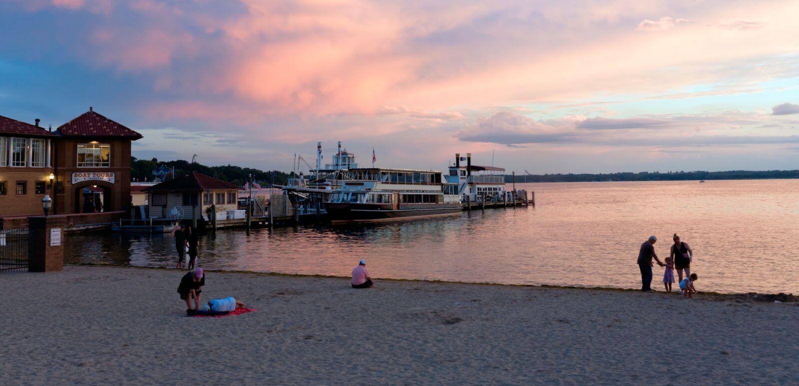 September 18, 2022: People gathering at the beach near Lake Geneva, Wisconsin.