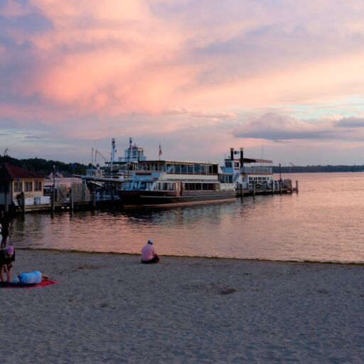 September 18, 2022: People gathering at the beach near Lake Geneva, Wisconsin.