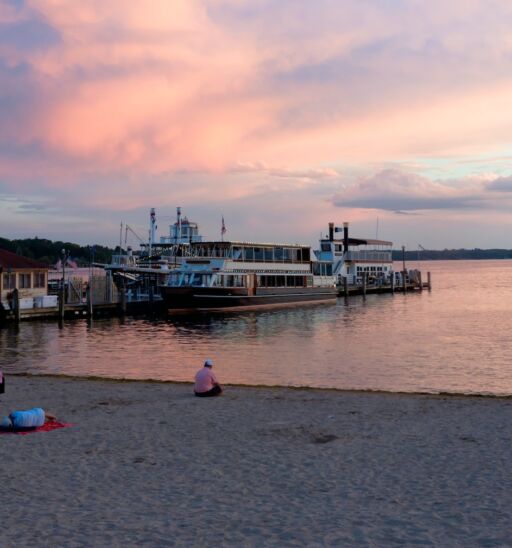 September 18, 2022: People gathering at the beach near Lake Geneva, Wisconsin.