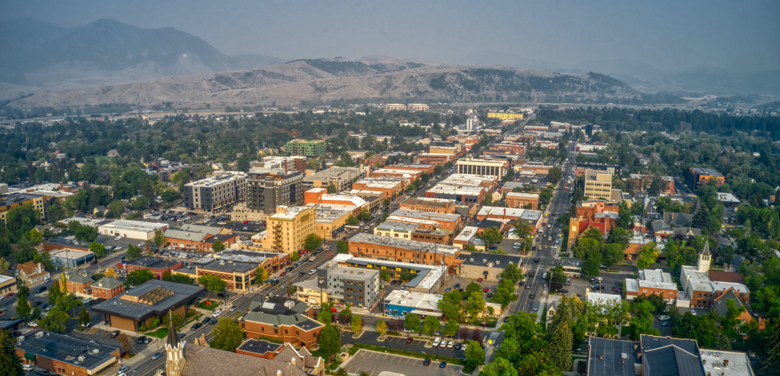 Aerial View of Downtown Bozeman, Montana in Summer