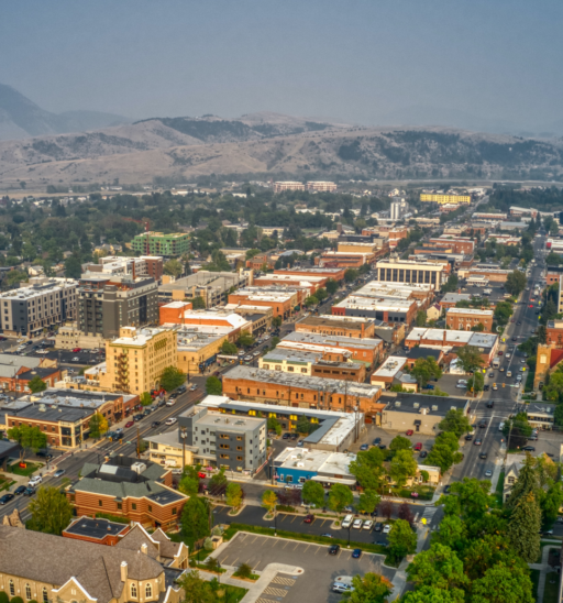 Aerial View of Downtown Bozeman, Montana in Summer