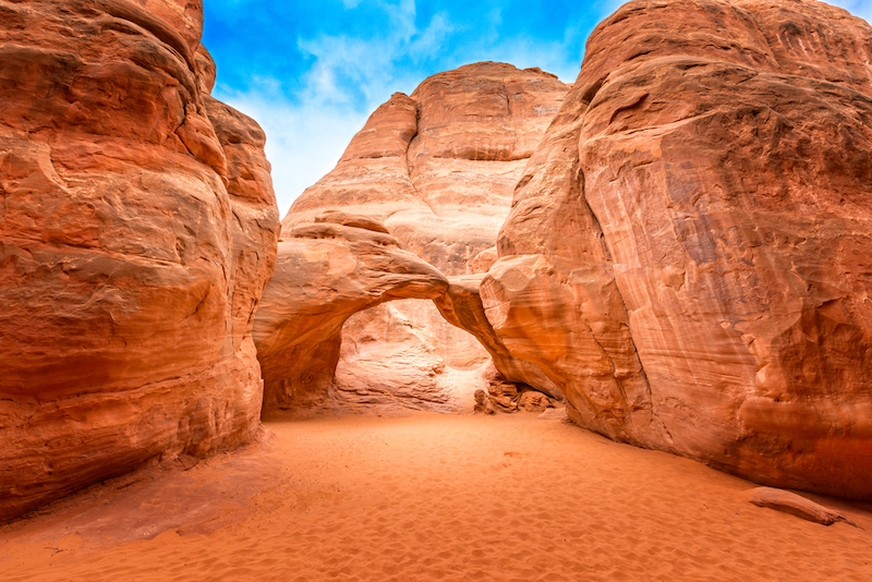 The famous Sand Dune Arch in the Arches National Park, Utah. Photo via Shutterstock.