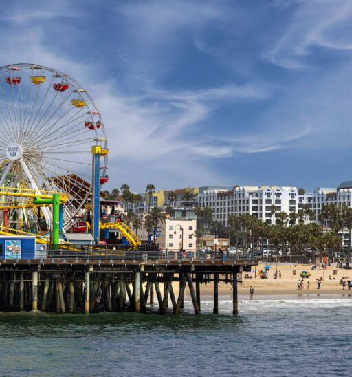 The Ferris Wheel at Santa Monica Pier. The Santa Monica Pier is a popular destination for tourists and locals. Santa Monica, California, United States of America- September 1, 2023. Photo via Shutterstock.